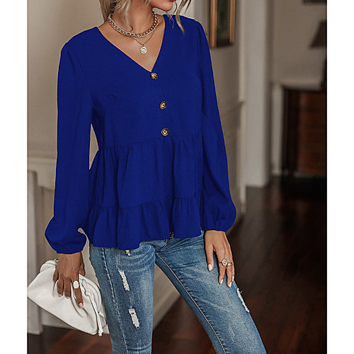 Women's Blouse Shirt Plain Long Sleeve Ruffle Button V Neck Basic Streetwear Tops Blue
Women's Blouse Shirt Plain Long Sleeve Ruffle Button V Neck Basic Streetwear Tops Blue