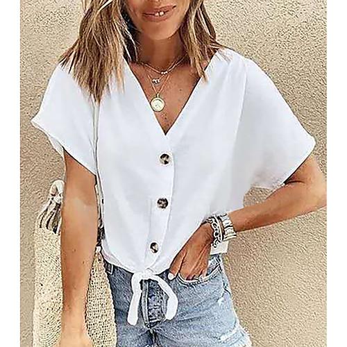Women's Blouse Shirt Plain Button V Neck Basic Streetwear Tops White Blue Blushing Pink
Women's Blouse Shirt Plain Button V Neck Basic Streetwear Tops White Blue Blushing Pink