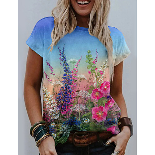 Women's Floral Theme Painting T shirt Floral Graphic Print Round Neck Basic Tops Blue
Women's Floral Theme Painting T shirt Floral Graphic Print Round Neck Basic Tops Blue