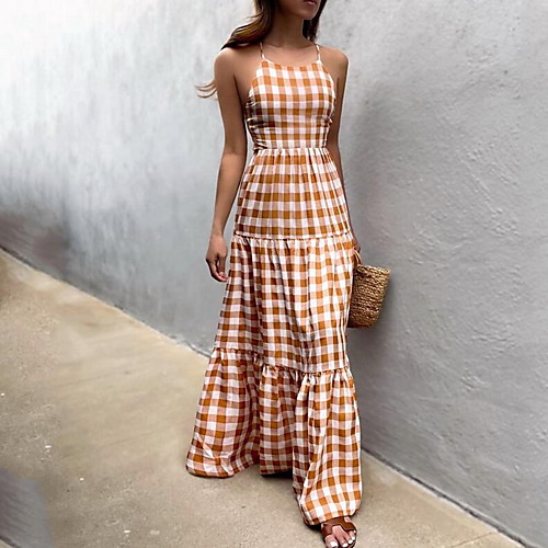 Women's Swing Dress Maxi long Dress Khaki Sleeveless Plaid Backless Summer Halter Neck Casual 2021 S M L XL
Women's Swing Dress Maxi long Dress Khaki Sleeveless Plaid Backless Summer Halter Neck Casual 2021 S M L XL