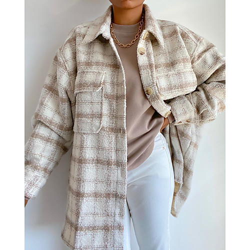 Women's Coat Daily Wear Fall Winter Regular Coat Regular Fit Casual / Daily Jacket Stripes Pocket Red grid khaki / Spring
Women's Coat Daily Wear Fall Winter Regular Coat Regular Fit Casual / Daily Jacket Stripes Pocket Red grid khaki / Spring