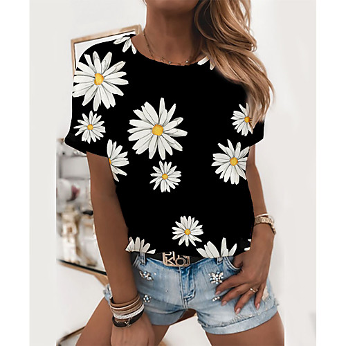 Women's Floral Theme Painting T shirt Floral Daisy Print Round Neck Basic Tops Black
Women's Floral Theme Painting T shirt Floral Daisy Print Round Neck Basic Tops Black