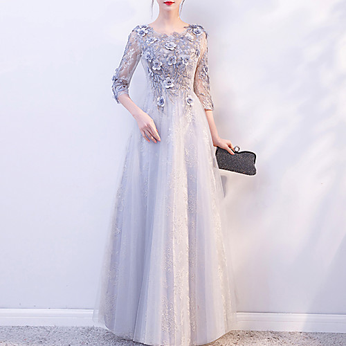 A-Line Elegant Floral Wedding Guest Formal Evening Dress Jewel Neck 3/4 Length Sleeve Floor Length Tulle with Appliques 2021
A-Line Elegant Floral Wedding Guest Formal Evening Dress Jewel Neck 3/4 Length Sleeve Floor Length Tulle with Appliques 2021