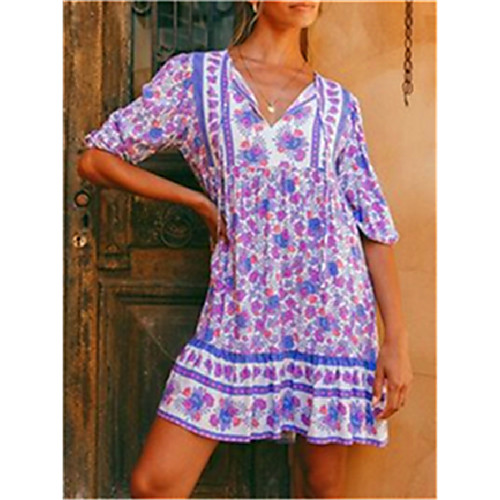 Women's T Shirt Dress Tee Dress Knee Length Dress Purple Short Sleeve Print Smocked Spring Summer Casual 2021 S M L XL XXL XXXL
Women's T Shirt Dress Tee Dress Knee Length Dress Purple Short Sleeve Print Smocked Spring Summer Casual 2021 S M L XL XXL XXXL