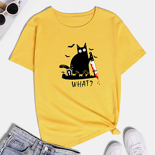 Women's T shirt Cat Graphic Text Print Round Neck Basic Tops 100% Cotton White Yellow Wine
Women's T shirt Cat Graphic Text Print Round Neck Basic Tops 100% Cotton White Yellow Wine
