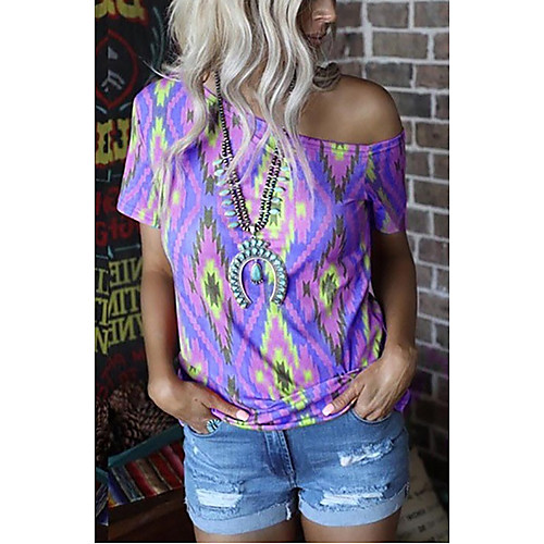 Women's Geometric Painting T shirt Graphic Geometric Print One Shoulder Basic Tops Blue Purple Blushing Pink
Women's Geometric Painting T shirt Graphic Geometric Print One Shoulder Basic Tops Blue Purple Blushing Pink