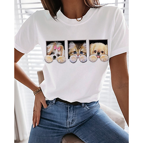 Women's 3D Printed Painting T shirt Dog 3D Animal Print Round Neck Basic Tops White
Women's 3D Printed Painting T shirt Dog 3D Animal Print Round Neck Basic Tops White
