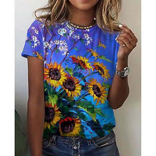 Women's Floral Theme 3D Printed Painting T shirt Floral 3D Sunflower Print Round Neck Basic Tops Blue
Women's Floral Theme 3D Printed Painting T shirt Floral 3D Sunflower Print Round Neck Basic Tops Blue