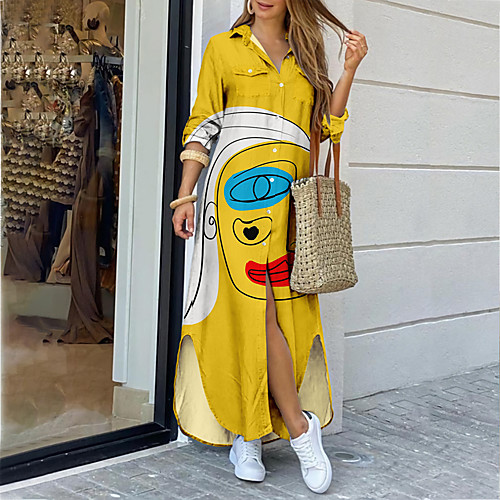 Women's Shirt Dress Maxi long Dress Blue Yellow Green Red Navy Blue Long Sleeve Floral Print Abstract Print Summer Shirt Collar Casual 2021 XS S M L XL XXL 3XL 4XL 5XL 6XL
Women's Shirt Dress Maxi long Dress Blue Yellow Green Red Navy Blue Long Sleeve Floral Print Abstract Print Summer Shirt Collar Casual 2021 XS S M L XL XXL 3XL 4XL 5XL 6XL