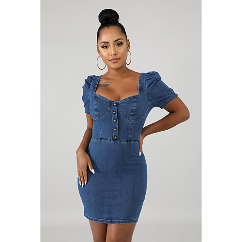 Women's Denim Dress Knee Length Dress Light Blue Short Sleeve Solid Color Spring Summer Casual / Daily 2021 S M L XL XXL XXXL
Women's Denim Dress Knee Length Dress Light Blue Short Sleeve Solid Color Spring Summer Casual / Daily 2021 S M L XL XXL XXXL