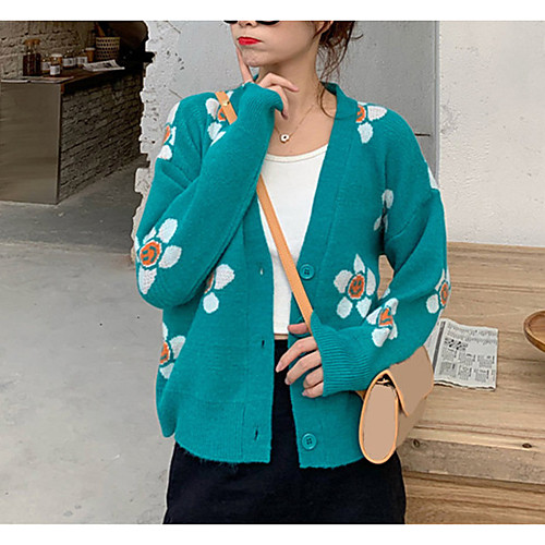 Women's Floral Print Sweater Long Sleeve Sweater Cardigans V Neck Blue-Green Black Green
Women's Floral Print Sweater Long Sleeve Sweater Cardigans V Neck Blue-Green Black Green