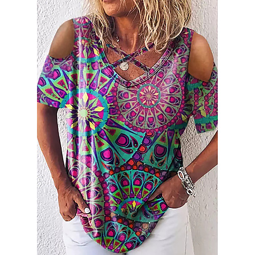 Women's Abstract Painting T shirt Graphic Color Block Cut Out Cold Shoulder Print V Neck Basic Tops Blue Purple Yellow
Women's Abstract Painting T shirt Graphic Color Block Cut Out Cold Shoulder Print V Neck Basic Tops Blue Purple Yellow