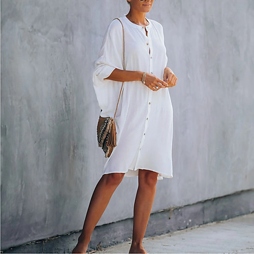 Women's Shirt Dress Knee Length Dress White Long Sleeve Solid Color Spring Summer Casual / Daily 2021 S M L
Women's Shirt Dress Knee Length Dress White Long Sleeve Solid Color Spring Summer Casual / Daily 2021 S M L