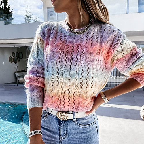 Women's Stripes Sweater Long Sleeve Sweater Cardigans Round Neck Rainbow Navy Blue
Women's Stripes Sweater Long Sleeve Sweater Cardigans Round Neck Rainbow Navy Blue