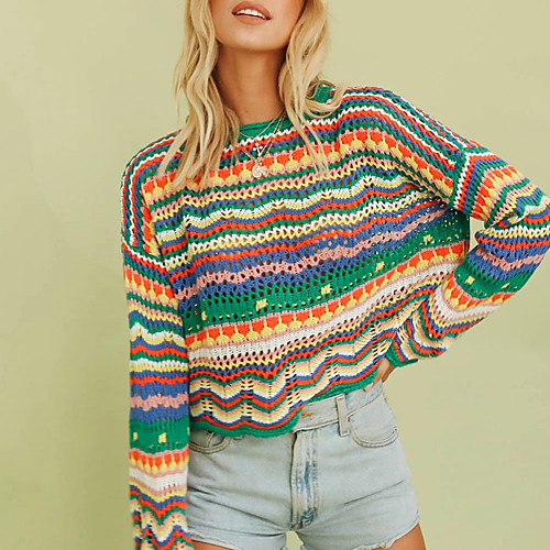 Women's Stripes Sweater Long Sleeve Sweater Cardigans Round Neck color Green color
Women's Stripes Sweater Long Sleeve Sweater Cardigans Round Neck color Green color