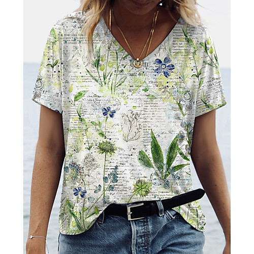 Women's Floral Theme Painting T shirt Floral Graphic Print V Neck Basic Tops Green
Women's Floral Theme Painting T shirt Floral Graphic Print V Neck Basic Tops Green