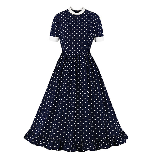 Women's A Line Dress Maxi long Dress Dark Blue Short Sleeve Dot Summer Vintage Gentle 2021 S M L XL XXL
Women's A Line Dress Maxi long Dress Dark Blue Short Sleeve Dot Summer Vintage Gentle 2021 S M L XL XXL