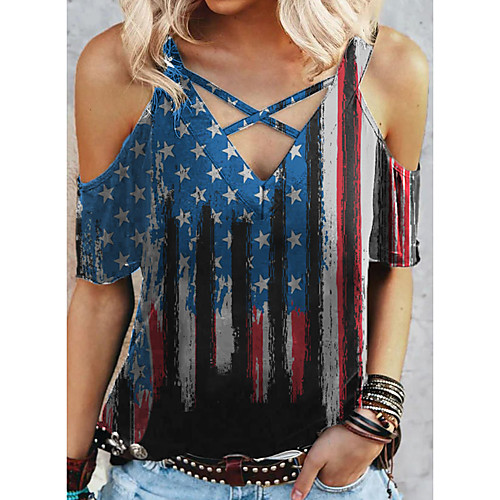 Women's Independence Day Blouse Shirt American Flag Stars and Stripes Cut Out Print V Neck Basic Streetwear Tops Blue
Women's Independence Day Blouse Shirt American Flag Stars and Stripes Cut Out Print V Neck Basic Streetwear Tops Blue