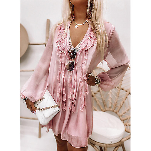 Women's Chiffon Dress Knee Length Dress Blushing Pink Gray Long Sleeve Solid Color Ruffle Fall Spring V Neck Casual Holiday 2021 S M L XL XXL
Women's Chiffon Dress Knee Length Dress Blushing Pink Gray Long Sleeve Solid Color Ruffle Fall Spring V Neck Casual Holiday 2021 S M L XL XXL