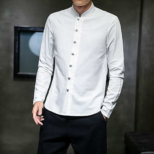 Men's Shirt Solid Colored Long Sleeve Casual Tops Chinese Style Standing Collar White Dark Gray Navy Blue
Men's Shirt Solid Colored Long Sleeve Casual Tops Chinese Style Standing Collar White Dark Gray Navy Blue