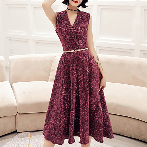 A-Line Sparkle Elegant Party Wear Prom Dress V Neck Sleeveless Tea Length Sequined with Sash / Ribbon Sequin 2021
A-Line Sparkle Elegant Party Wear Prom Dress V Neck Sleeveless Tea Length Sequined with Sash / Ribbon Sequin 2021