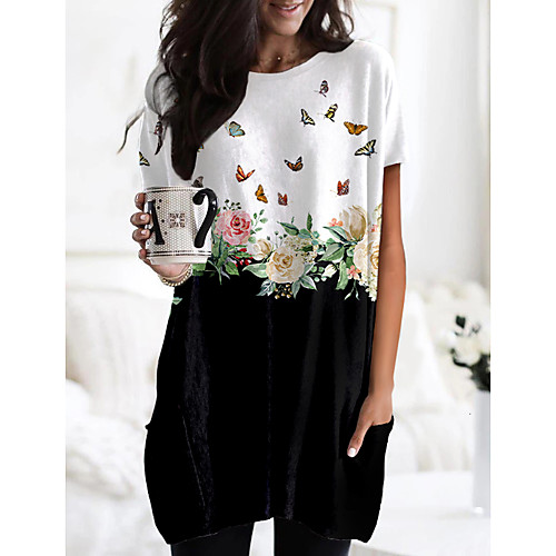 Women's Floral Theme Butterfly Painting T shirt Dress Floral Butterfly Color Block Pocket Print Round Neck Basic Tops Black
Women's Floral Theme Butterfly Painting T shirt Dress Floral Butterfly Color Block Pocket Print Round Neck Basic Tops Black