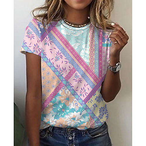 Women's Floral Theme Geometric Painting T shirt Floral Geometric Print Round Neck Basic Tops Blushing Pink
Women's Floral Theme Geometric Painting T shirt Floral Geometric Print Round Neck Basic Tops Blushing Pink