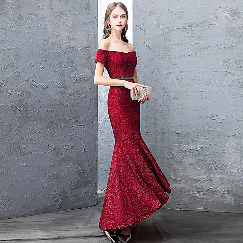 Mermaid / Trumpet Glittering Elegant Party Wear Prom Dress Off Shoulder Short Sleeve Asymmetrical Sequined with Sash / Ribbon Sequin 2021
Mermaid / Trumpet Glittering Elegant Party Wear Prom Dress Off Shoulder Short Sleeve Asymmetrical Sequined with Sash / Ribbon Sequin 2021