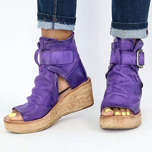 Women's Sandals Platform Sandals Wedge Heel Round Toe PU Buckle Solid Colored Dark Brown Purple Red
Women's Sandals Platform Sandals Wedge Heel Round Toe PU Buckle Solid Colored Dark Brown Purple Red