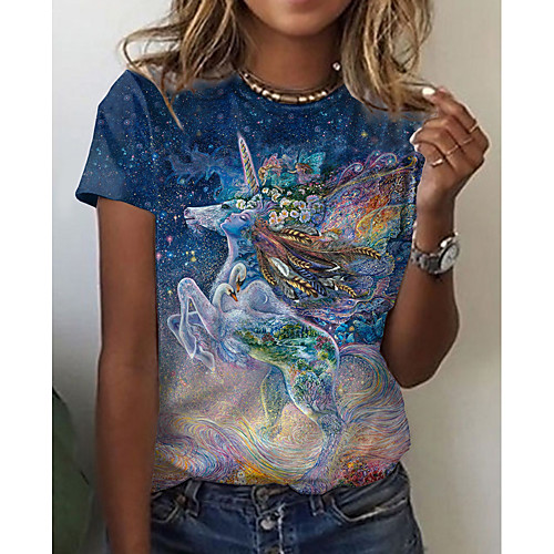 Women's Abstract Painting T shirt Floral Graphic Animal Print Round Neck Basic Tops Blue
Women's Abstract Painting T shirt Floral Graphic Animal Print Round Neck Basic Tops Blue