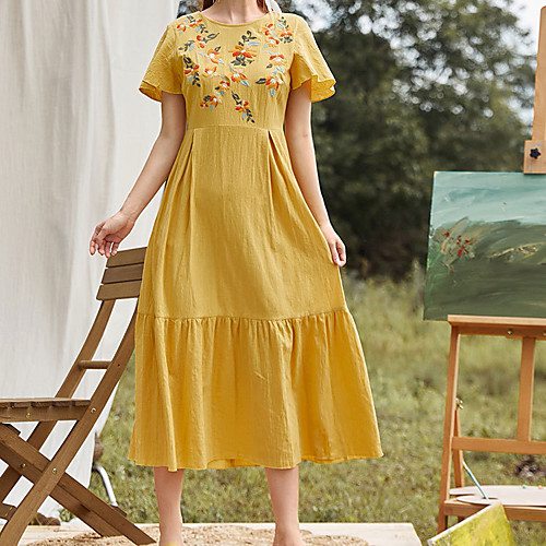 Women's Swing Dress Maxi long Dress Yellow Short Sleeve Floral Print Spring Summer Casual / Daily Loose 2021 S M L XL
Women's Swing Dress Maxi long Dress Yellow Short Sleeve Floral Print Spring Summer Casual / Daily Loose 2021 S M L XL