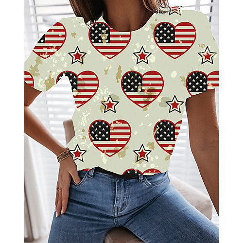 Women's Painting T shirt Heart Geometric American Flag Print Round Neck Basic Tops White
Women's Painting T shirt Heart Geometric American Flag Print Round Neck Basic Tops White