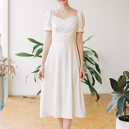 A-Line Wedding Dresses Square Neck Tea Length Stretch Fabric Short Sleeve Simple Vintage Little White Dress 1950s with Buttons 2021
A-Line Wedding Dresses Square Neck Tea Length Stretch Fabric Short Sleeve Simple Vintage Little White Dress 1950s with Buttons 2021