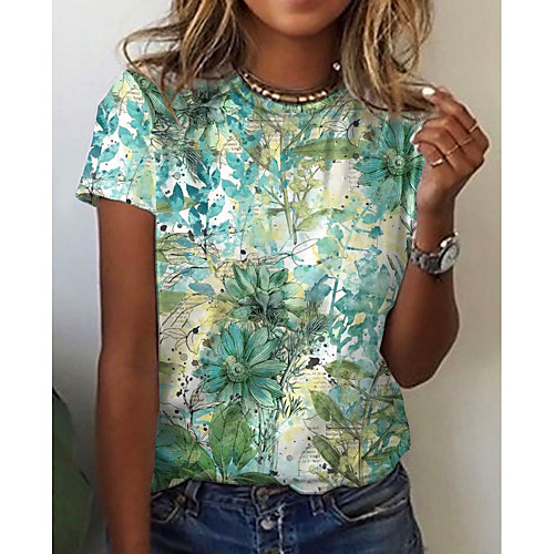 Women's Floral Theme Abstract Painting T shirt Floral Graphic Print Round Neck Basic Tops Green
Women's Floral Theme Abstract Painting T shirt Floral Graphic Print Round Neck Basic Tops Green