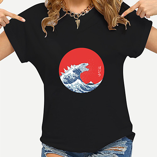 Women's Painting T shirt Ukiyoe Print Round Neck Basic Tops Cotton Blue Red Yellow
Women's Painting T shirt Ukiyoe Print Round Neck Basic Tops Cotton Blue Red Yellow