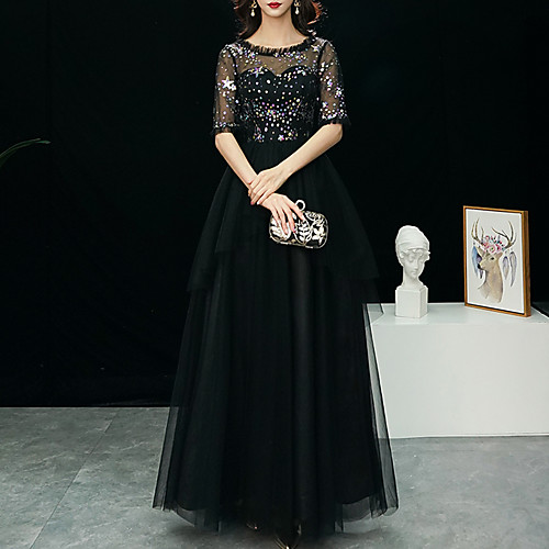 A-Line Glittering Elegant Prom Formal Evening Dress Jewel Neck Half Sleeve Floor Length Tulle with Pleats Sequin 2021
A-Line Glittering Elegant Prom Formal Evening Dress Jewel Neck Half Sleeve Floor Length Tulle with Pleats Sequin 2021