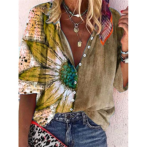 Women's Floral Theme Blouse Shirt Floral Graphic Color Block Patchwork Print Shirt Collar Basic Streetwear Tops Blue Yellow
Women's Floral Theme Blouse Shirt Floral Graphic Color Block Patchwork Print Shirt Collar Basic Streetwear Tops Blue Yellow