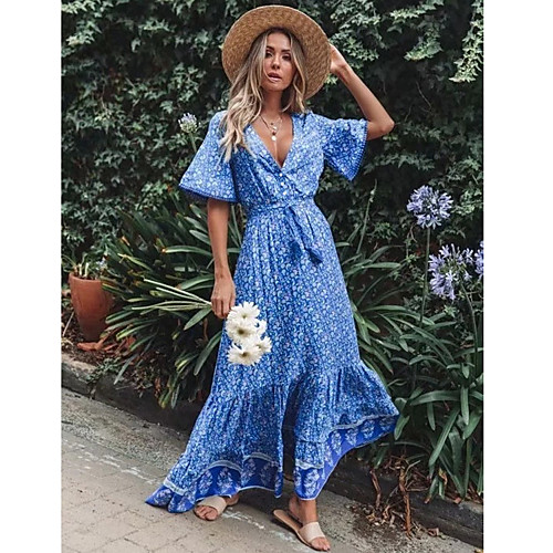 Women's Swing Dress Maxi long Dress Royal Blue Short Sleeve Floral Fall Spring V Neck Elegant Casual Boho Beach 2021 S M L XL 2XL
Women's Swing Dress Maxi long Dress Royal Blue Short Sleeve Floral Fall Spring V Neck Elegant Casual Boho Beach 2021 S M L XL 2XL