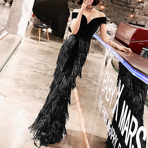 Mermaid / Trumpet Glittering Elegant Party Wear Formal Evening Dress Off Shoulder Short Sleeve Floor Length Sequined Velvet with Sequin Tassel 2021
Mermaid / Trumpet Glittering Elegant Party Wear Formal Evening Dress Off Shoulder Short Sleeve Floor Length Sequined Velvet with Sequin Tassel 2021