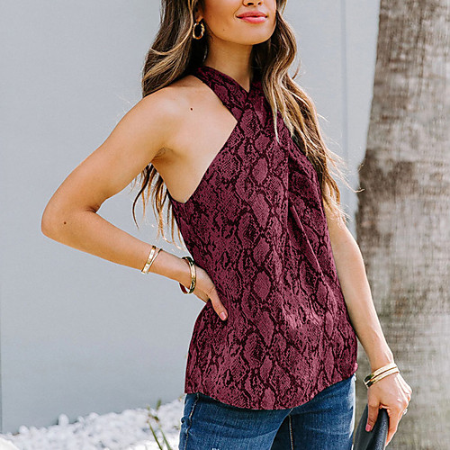 Women's Beach Blouse Tank Top Vest Graphic Snake Print Print Halter Neck Basic Streetwear Tops Blue Purple Wine
Women's Beach Blouse Tank Top Vest Graphic Snake Print Print Halter Neck Basic Streetwear Tops Blue Purple Wine