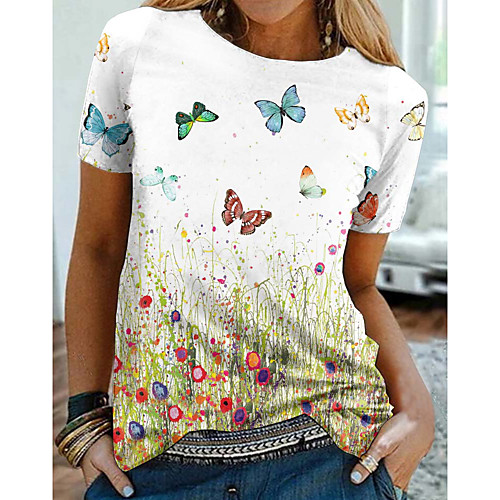 Women's Floral Theme Butterfly Painting T shirt Floral Butterfly Animal Print Round Neck Basic Tops White
Women's Floral Theme Butterfly Painting T shirt Floral Butterfly Animal Print Round Neck Basic Tops White