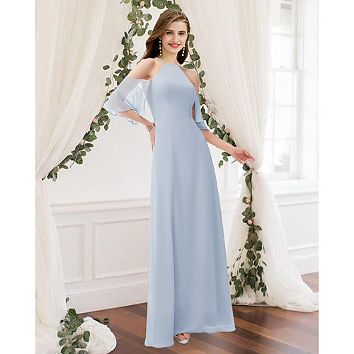 Sheath / Column Jewel Neck Floor Length Chiffon Bridesmaid Dress with Pleats / Ruffles
Sheath / Column Jewel Neck Floor Length Chiffon Bridesmaid Dress with Pleats / Ruffles