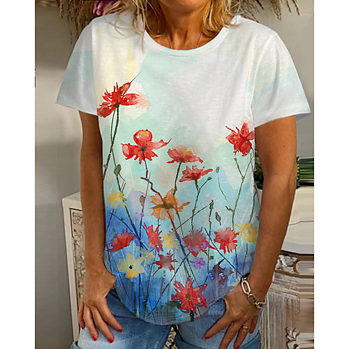 Women's Floral Theme Painting T shirt Floral Graphic Print Round Neck Basic Tops Blue
Women's Floral Theme Painting T shirt Floral Graphic Print Round Neck Basic Tops Blue