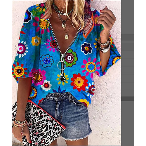 Women's Blouse Shirt Floral Graphic Zipper Print V Neck Basic Streetwear Tops Blue
Women's Blouse Shirt Floral Graphic Zipper Print V Neck Basic Streetwear Tops Blue