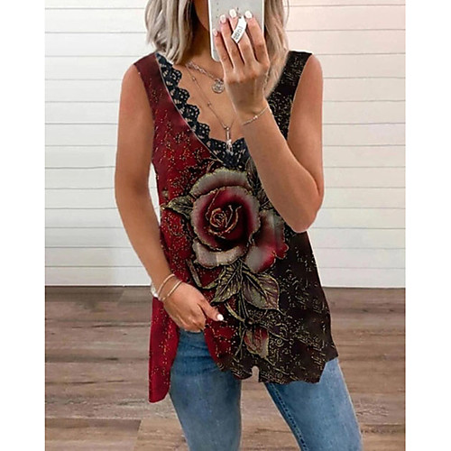 Women's Beach Tank Top Vest T shirt Flower Print V Neck Streetwear Boho Tops Loose Purple Wine
Women's Beach Tank Top Vest T shirt Flower Print V Neck Streetwear Boho Tops Loose Purple Wine