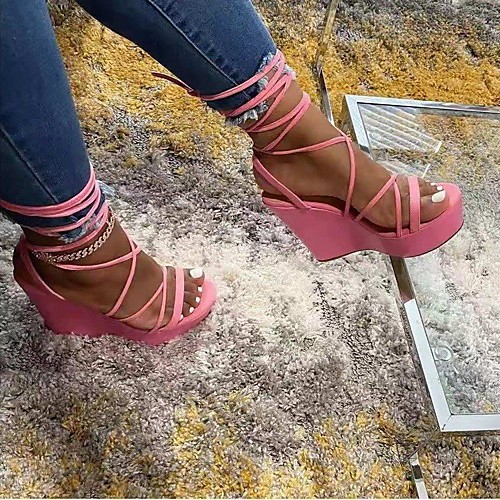 Women's Sandals Lace up Wedge Sandals Wedge Heel Round Toe PU Solid Colored Light Green Pink
Women's Sandals Lace up Wedge Sandals Wedge Heel Round Toe PU Solid Colored Light Green Pink