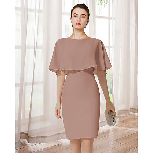 Sheath / Column Mother of the Bride Dress Elegant Jewel Neck Short / Mini Chiffon Short Sleeve with Ruffles 2021
Sheath / Column Mother of the Bride Dress Elegant Jewel Neck Short / Mini Chiffon Short Sleeve with Ruffles 2021