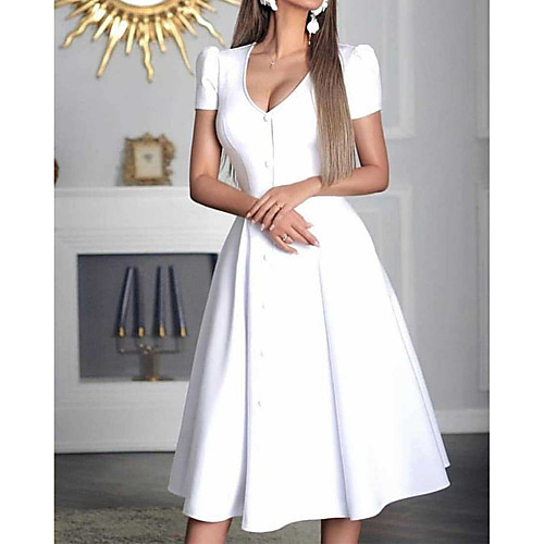 Women's A Line Dress Knee Length Dress Blue Yellow Blushing Pink White Short Sleeve Solid Color Fall Summer V Neck Casual Holiday 2021 S M L XL
Women's A Line Dress Knee Length Dress Blue Yellow Blushing Pink White Short Sleeve Solid Color Fall Summer V Neck Casual Holiday 2021 S M L XL