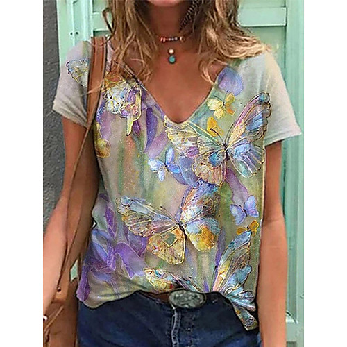 Women's Butterfly Painting T shirt Graphic Butterfly Print V Neck Basic Tops Blue Purple Green
Women's Butterfly Painting T shirt Graphic Butterfly Print V Neck Basic Tops Blue Purple Green