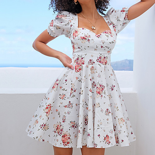Women's A Line Dress Short Mini Dress White Short Sleeve Pattern Summer Casual 2021 S M L XL XXL 
Women's A Line Dress Short Mini Dress White Short Sleeve Pattern Summer Casual 2021 S M L XL XXL